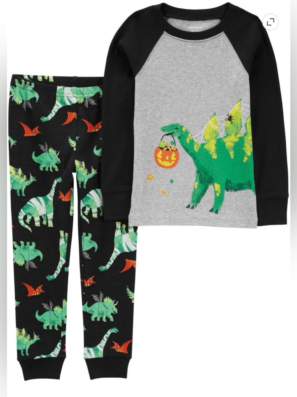 *NWT* Carter's Black & Gray Dinosaur Halloween Pajama Set, Size 12M